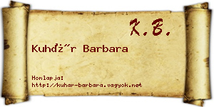 Kuhár Barbara névjegykártya